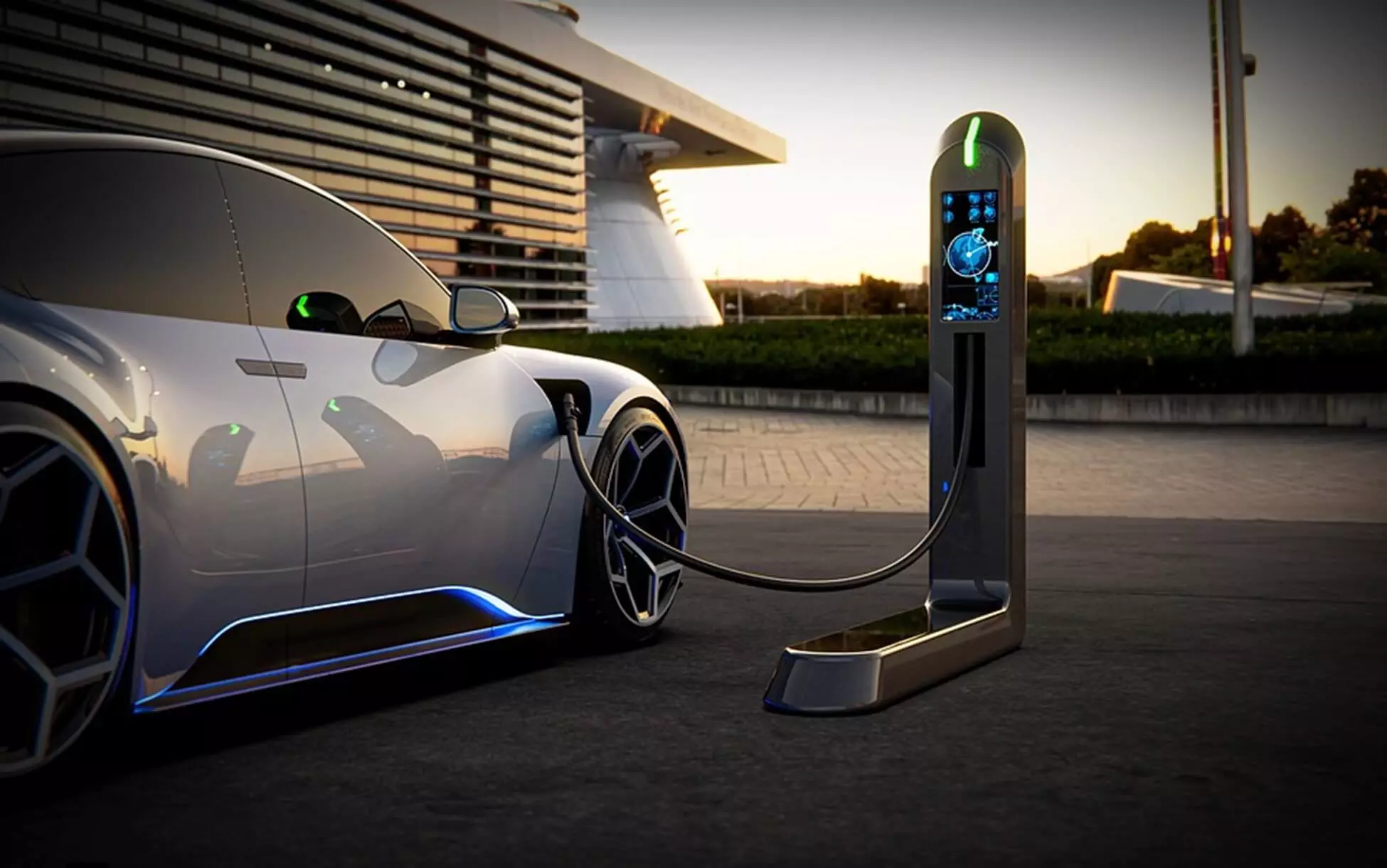 Electric car plugged into a charging station